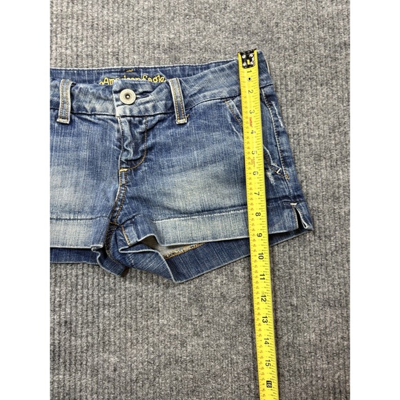 VTG American Eagle Distressed Denim Micro Mini Low Rise Shorts Sz 4 Y2K 2000s - Picture 8 of 10